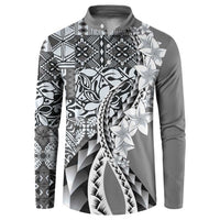 Aloha Vintage Plumeria Hawaiian Tapa Pattern Button Sweatshirt Gray Hawaiian Tapa Pattern - Polynesian Pride