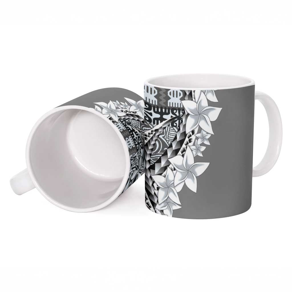 Aloha Vintage Plumeria Hawaiian Tapa Pattern Ceramic Mug Gray Hawaiian Tapa Pattern - Polynesian Pride