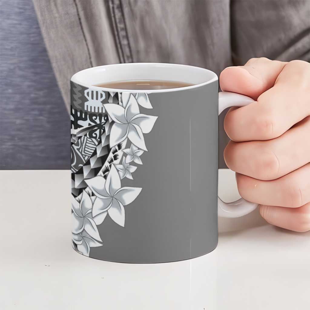 Aloha Vintage Plumeria Hawaiian Tapa Pattern Ceramic Mug Gray Hawaiian Tapa Pattern - Polynesian Pride