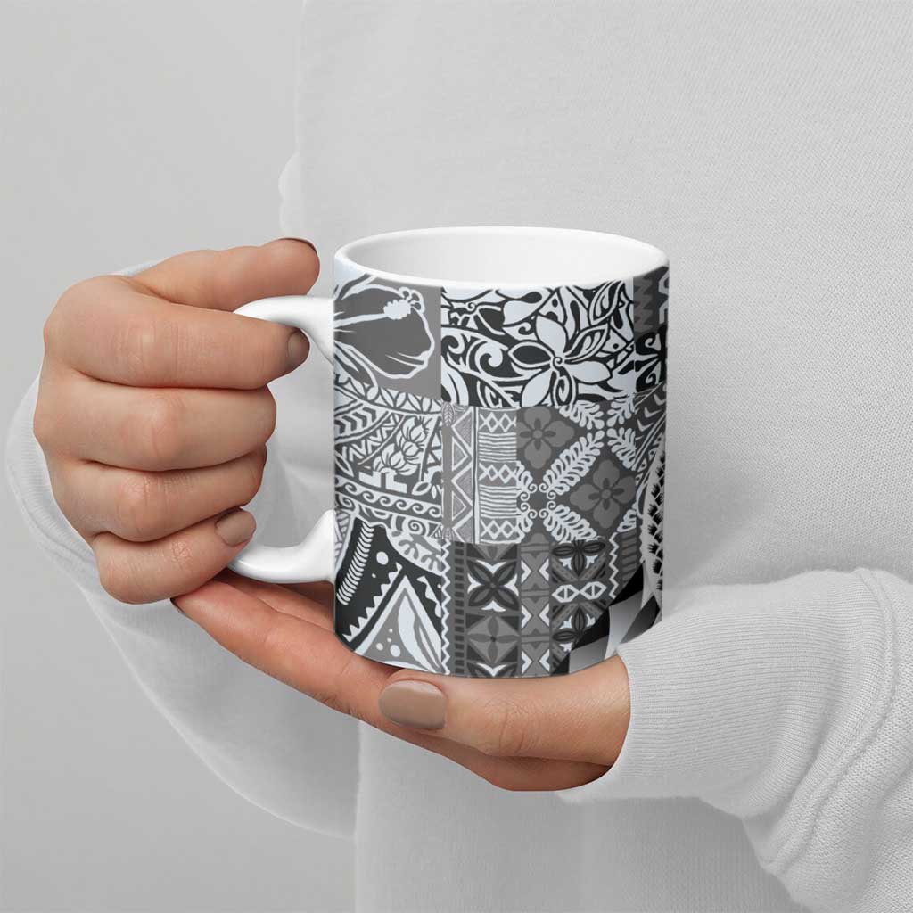 Aloha Vintage Plumeria Hawaiian Tapa Pattern Ceramic Mug Gray Hawaiian Tapa Pattern - Polynesian Pride
