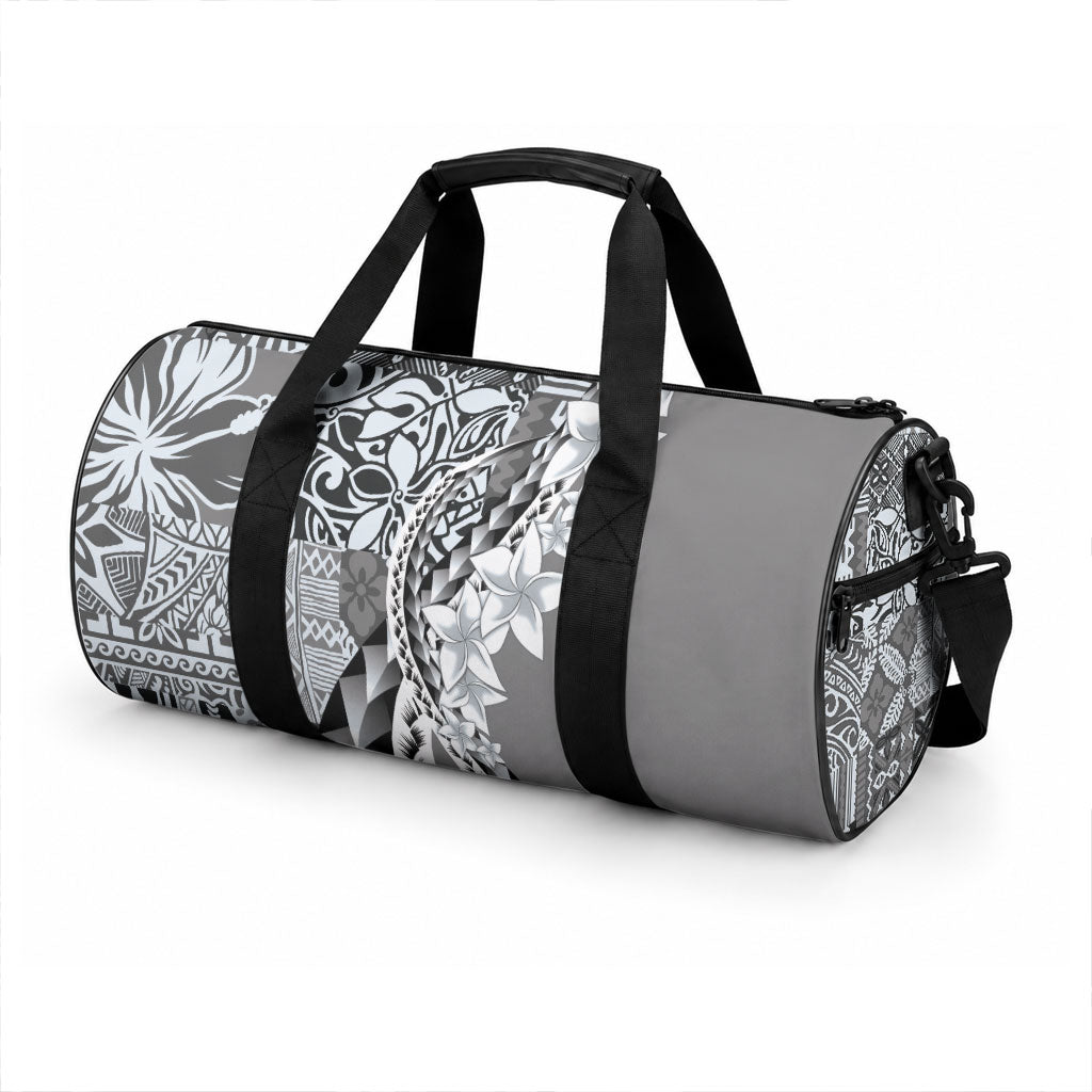 Aloha Vintage Plumeria Hawaiian Tapa Pattern Duffle Bag Gray Hawaiian Tapa Pattern LT9 - Polynesian Pride