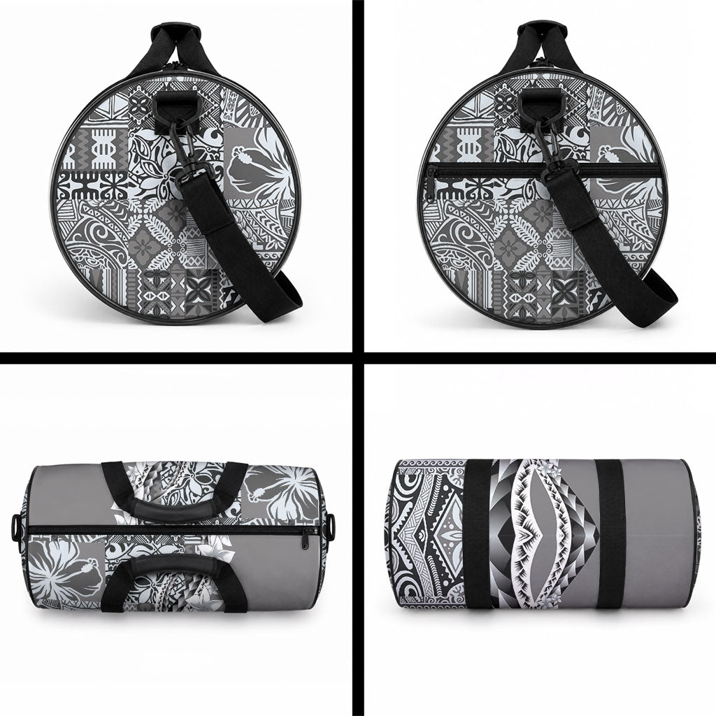 Aloha Vintage Plumeria Hawaiian Tapa Pattern Duffle Bag Gray Hawaiian Tapa Pattern LT9 - Polynesian Pride
