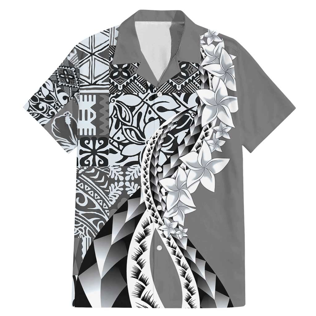 Aloha Vintage Plumeria Hawaiian Tapa Pattern Family Matching Mermaid Dress and Hawaiian Shirt Gray Hawaiian Tapa Pattern LT9 Dad's Shirt - Short Sleeve Gray - Polynesian Pride