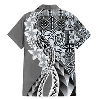 Aloha Vintage Plumeria Hawaiian Tapa Pattern Family Matching Mermaid Dress and Hawaiian Shirt Gray Hawaiian Tapa Pattern LT9 - Polynesian Pride