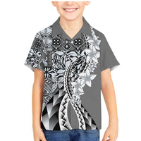 Aloha Vintage Plumeria Hawaiian Tapa Pattern Family Matching Mermaid Dress and Hawaiian Shirt Gray Hawaiian Tapa Pattern LT9 Son's Shirt Gray - Polynesian Pride