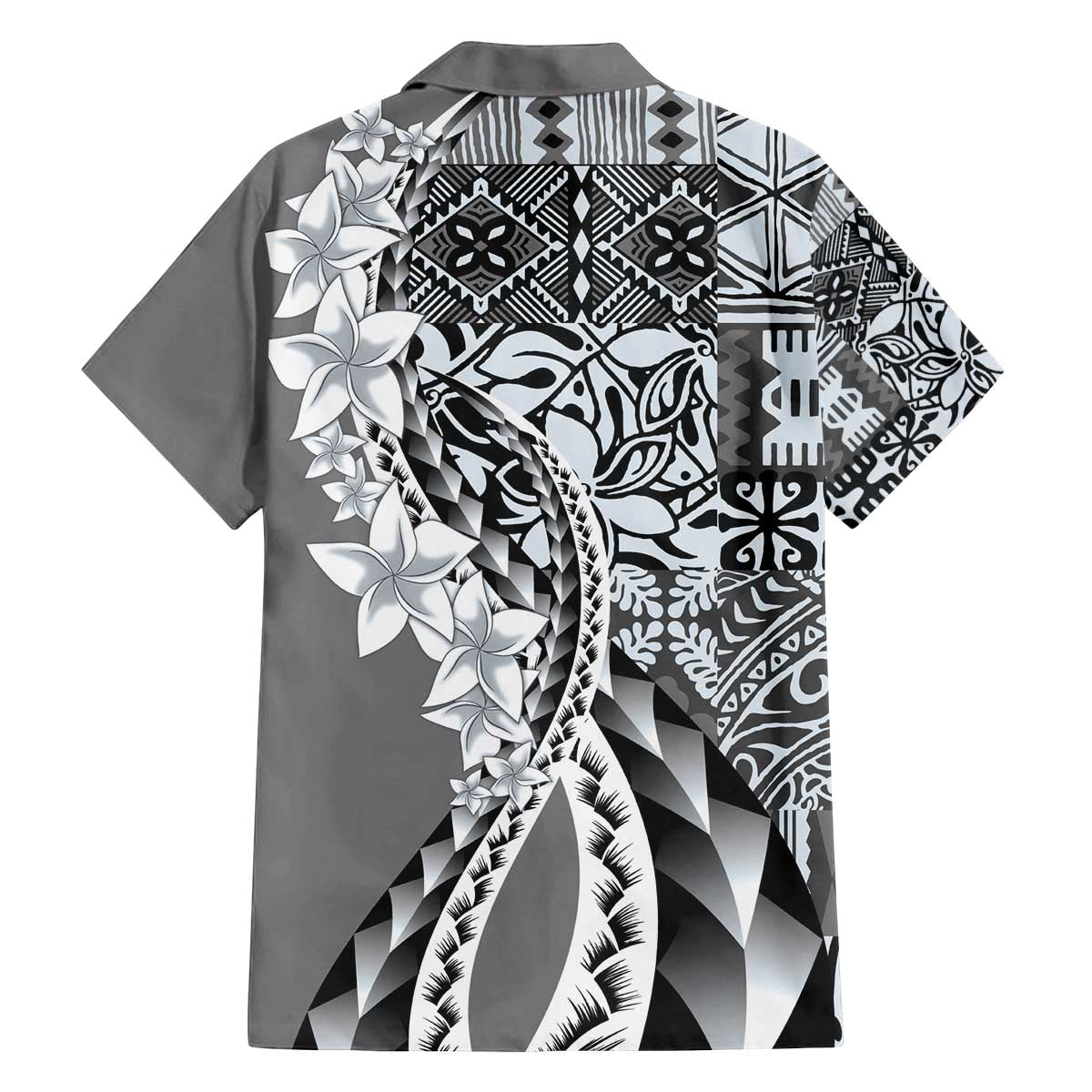 Aloha Vintage Plumeria Hawaiian Tapa Pattern Family Matching Off The Shoulder Long Sleeve Dress and Hawaiian Shirt Gray Hawaiian Tapa Pattern LT9 - Polynesian Pride