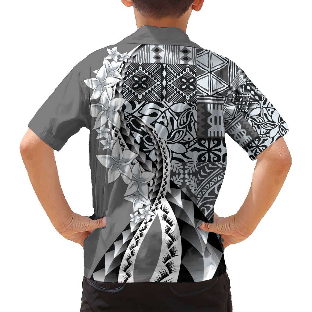 Aloha Vintage Plumeria Hawaiian Tapa Pattern Family Matching Off Shoulder Maxi Dress and Hawaiian Shirt Gray Hawaiian Tapa Pattern LT9 - Polynesian Pride