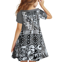 Aloha Vintage Plumeria Hawaiian Tapa Pattern Family Matching Off Shoulder Short Dress and Hawaiian Shirt Gray Hawaiian Tapa Pattern LT9 - Polynesian Pride
