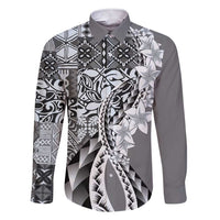 Aloha Vintage Plumeria Hawaiian Tapa Pattern Family Matching Short Sleeve Bodycon Dress and Hawaiian Shirt Gray Hawaiian Tapa Pattern LT9 Dad's Shirt - Long Sleeve Gray - Polynesian Pride