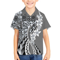 Aloha Vintage Plumeria Hawaiian Tapa Pattern Family Matching Short Sleeve Bodycon Dress and Hawaiian Shirt Gray Hawaiian Tapa Pattern LT9 Son's Shirt Gray - Polynesian Pride