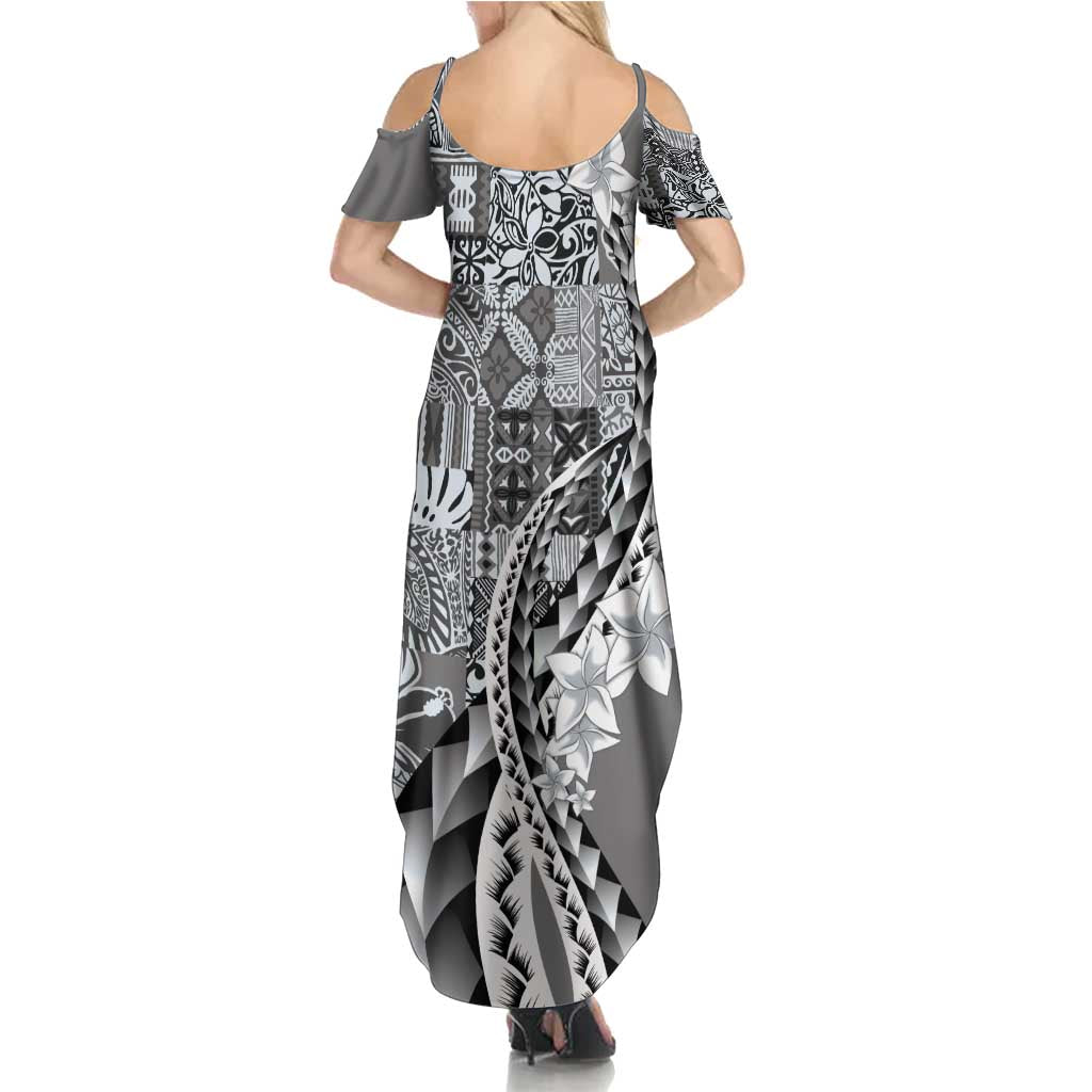 Aloha Vintage Plumeria Hawaiian Tapa Pattern Family Matching Summer Maxi Dress and Hawaiian Shirt Gray Hawaiian Tapa Pattern LT9 - Polynesian Pride