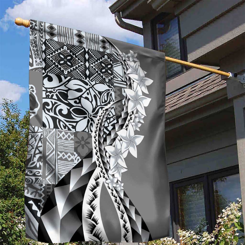 Aloha Vintage Plumeria Hawaiian Tapa Pattern Garden Flag Gray Hawaiian Tapa Pattern - Polynesian Pride