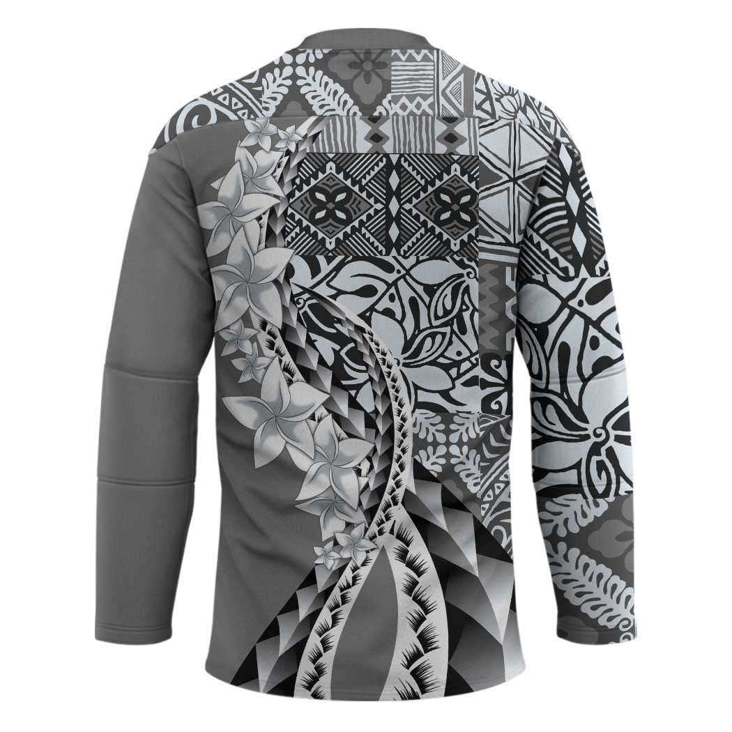 Aloha Vintage Plumeria Hawaiian Tapa Pattern Hockey Jersey Gray Hawaiian Tapa Pattern - Polynesian Pride