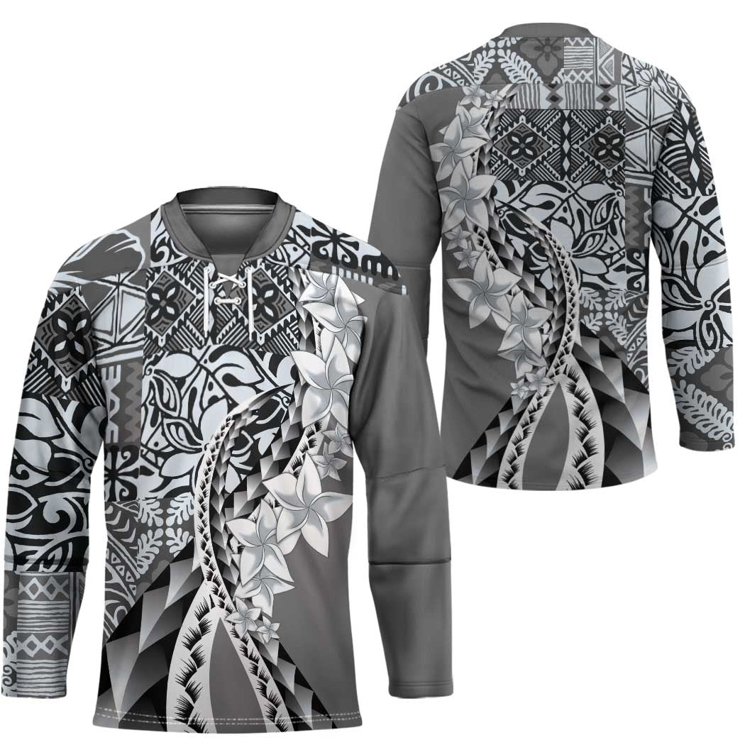 Aloha Vintage Plumeria Hawaiian Tapa Pattern Hockey Jersey Gray Hawaiian Tapa Pattern - Polynesian Pride