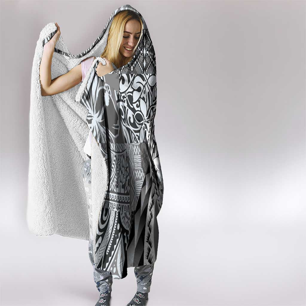 Aloha Vintage Plumeria Hawaiian Tapa Pattern Hooded Blanket Gray Hawaiian Tapa Pattern - Polynesian Pride