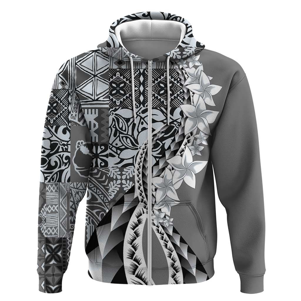Aloha Vintage Plumeria Hawaiian Tapa Pattern Hoodie Gray Hawaiian Tapa Pattern LT9 Zip Hoodie Gray - Polynesian Pride