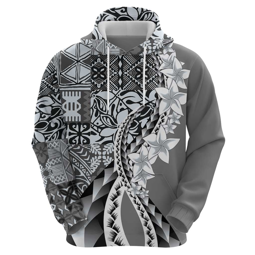 Aloha Vintage Plumeria Hawaiian Tapa Pattern Hoodie Gray Hawaiian Tapa Pattern LT9 - Polynesian Pride