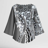 Aloha Vintage Plumeria Hawaiian Tapa Pattern Kimono Sleeve Blouse Gray Hawaiian Tapa Pattern - Polynesian Pride