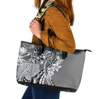 Aloha Vintage Plumeria Hawaiian Tapa Pattern Leather Tote Bag Gray Hawaiian Tapa Pattern - Polynesian Pride