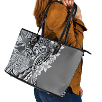 Aloha Vintage Plumeria Hawaiian Tapa Pattern Leather Tote Bag Gray Hawaiian Tapa Pattern - Polynesian Pride