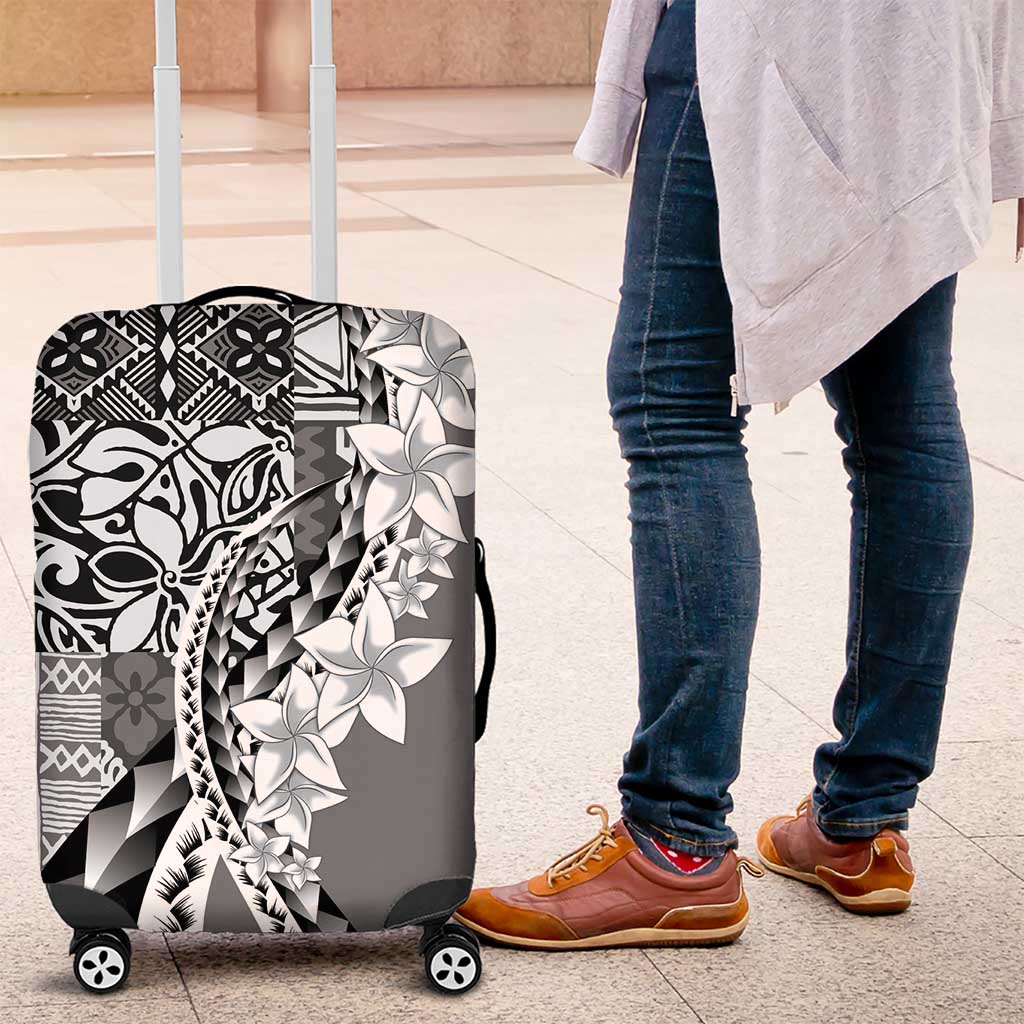 Aloha Vintage Plumeria Hawaiian Tapa Pattern Luggage Cover Gray Hawaiian Tapa Pattern - Polynesian Pride