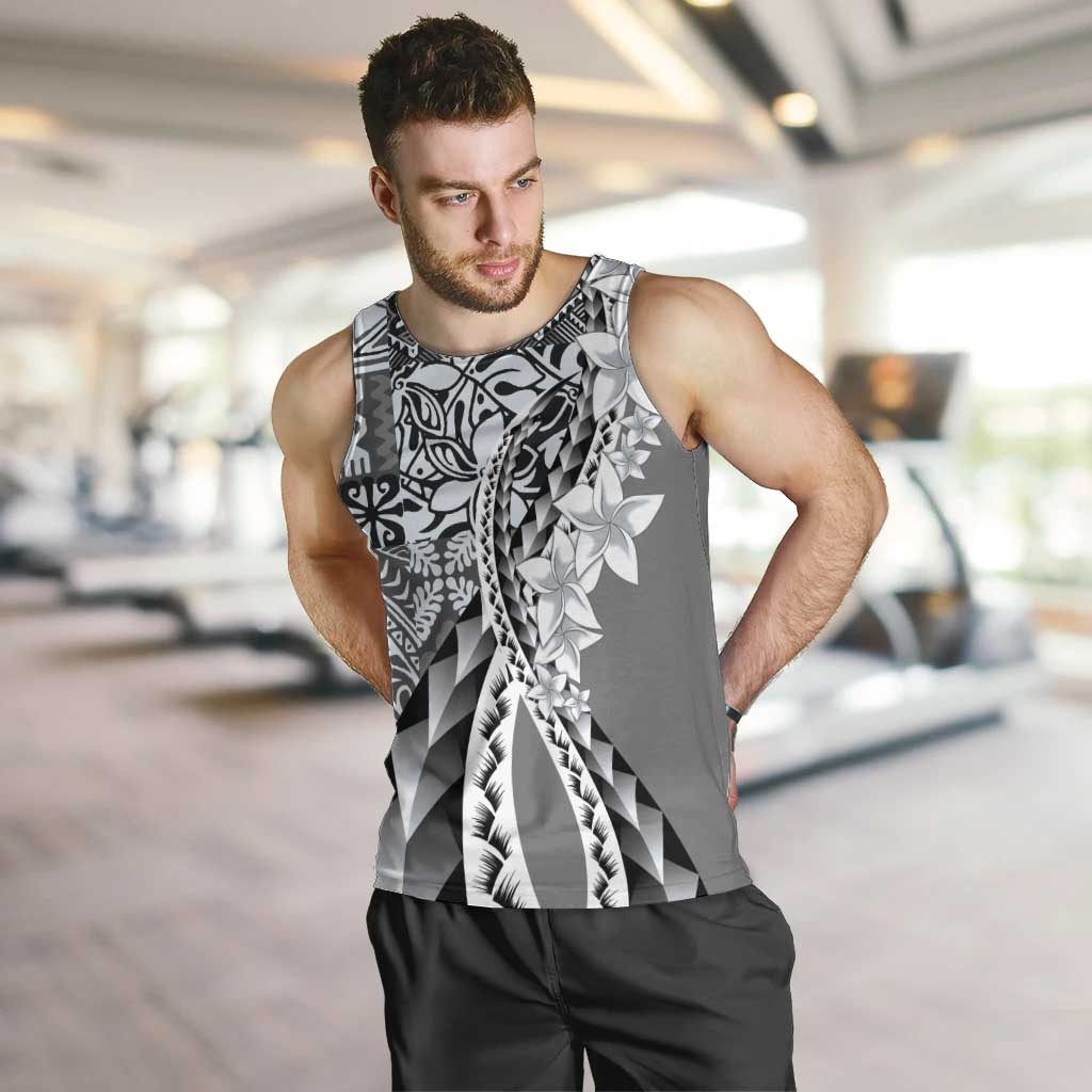 Aloha Vintage Plumeria Hawaiian Tapa Pattern Men Tank Top Gray Hawaiian Tapa Pattern - Polynesian Pride