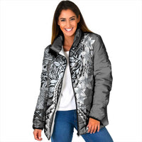 Aloha Vintage Plumeria Hawaiian Tapa Pattern Padded Jacket Gray Hawaiian Tapa Pattern - Polynesian Pride