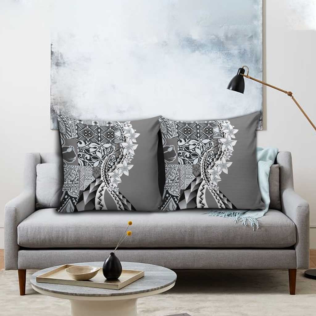 Aloha Vintage Plumeria Hawaiian Tapa Pattern Pillow Cover Gray Hawaiian Tapa Pattern - Polynesian Pride