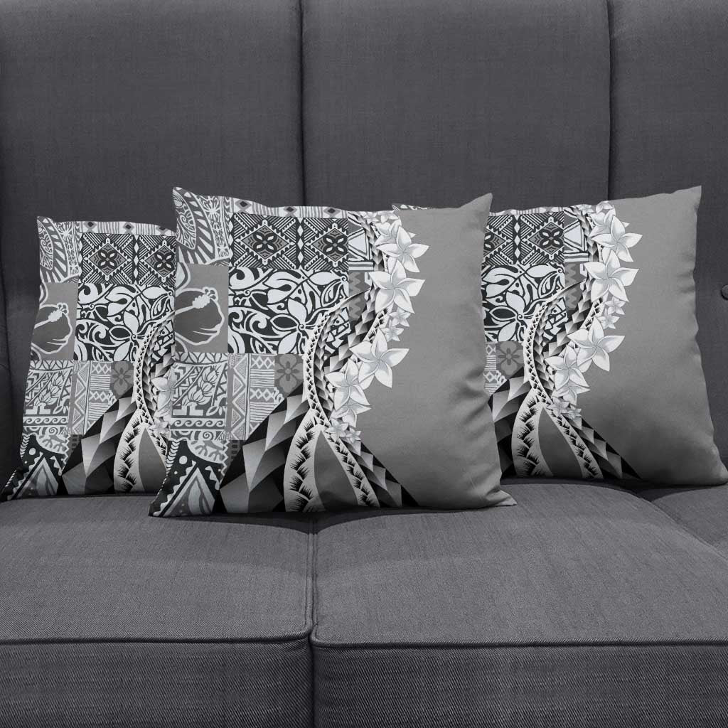 Aloha Vintage Plumeria Hawaiian Tapa Pattern Pillow Cover Gray Hawaiian Tapa Pattern - Polynesian Pride