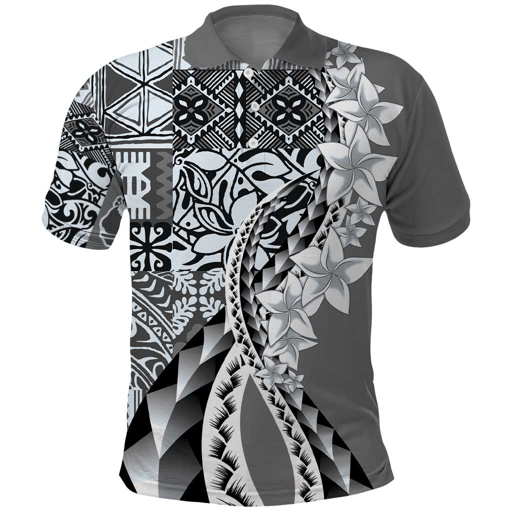 Aloha Vintage Plumeria Hawaiian Tapa Pattern Polo Shirt Gray Hawaiian Tapa Pattern - Polynesian Pride