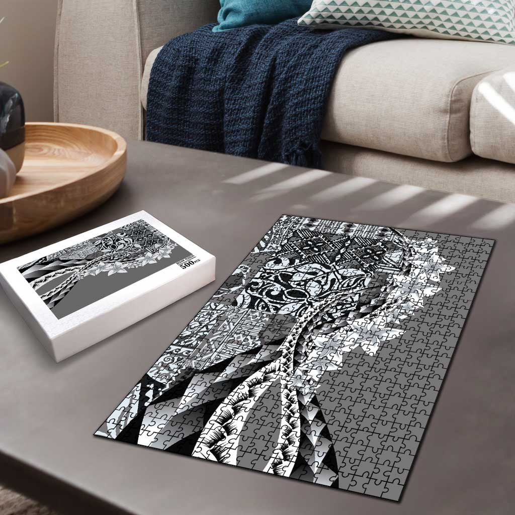 Aloha Vintage Plumeria Hawaiian Tapa Pattern Puzzle Gray Hawaiian Tapa Pattern - Polynesian Pride