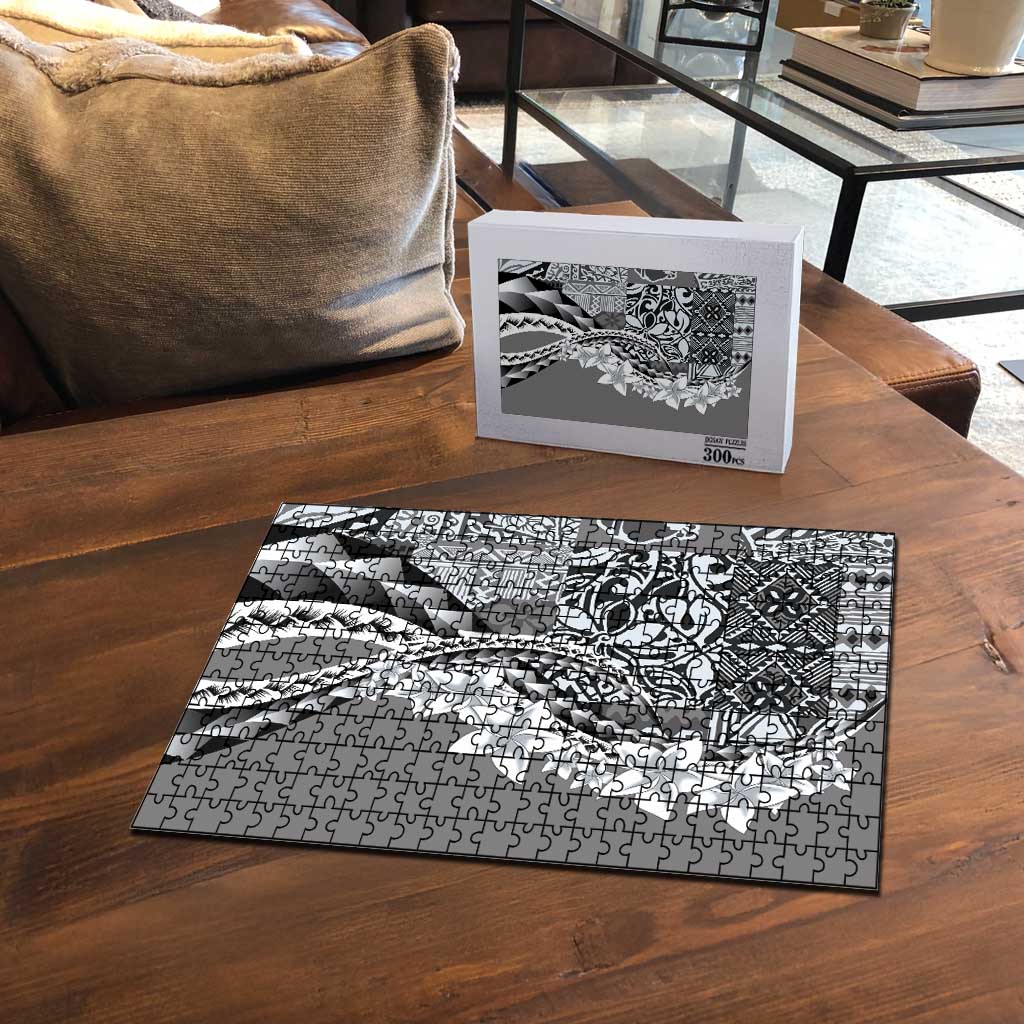 Aloha Vintage Plumeria Hawaiian Tapa Pattern Puzzle Gray Hawaiian Tapa Pattern - Polynesian Pride