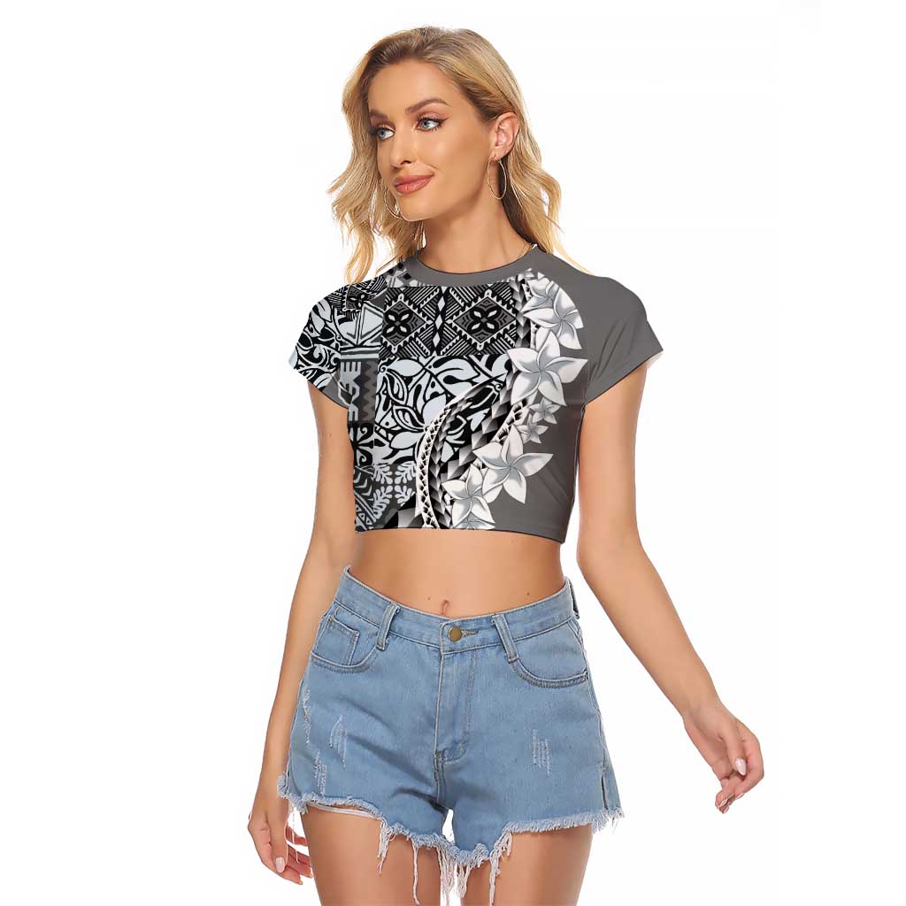 Aloha Vintage Plumeria Hawaiian Tapa Pattern Raglan Cropped T Shirt Gray Hawaiian Tapa Pattern - Polynesian Pride