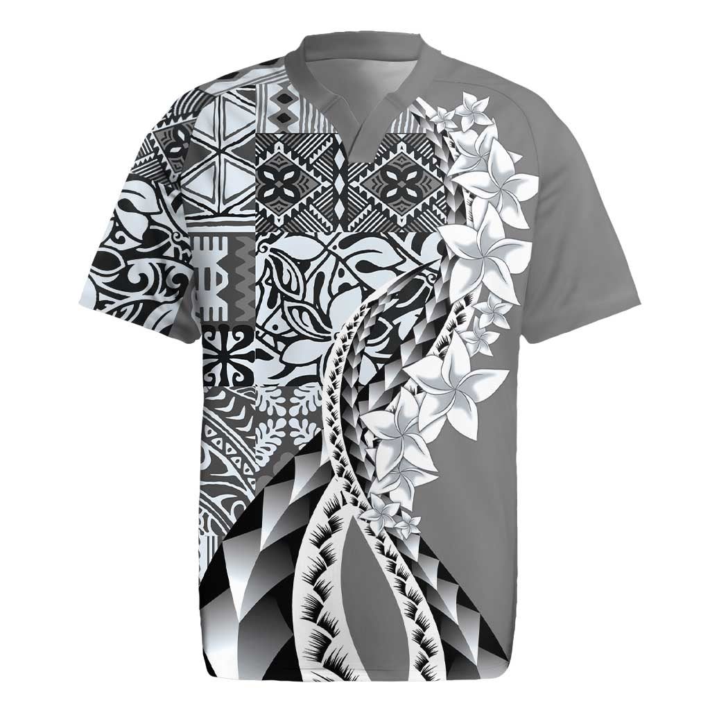 Aloha Vintage Plumeria Hawaiian Tapa Pattern Rugby Jersey Gray Hawaiian Tapa Pattern - Polynesian Pride