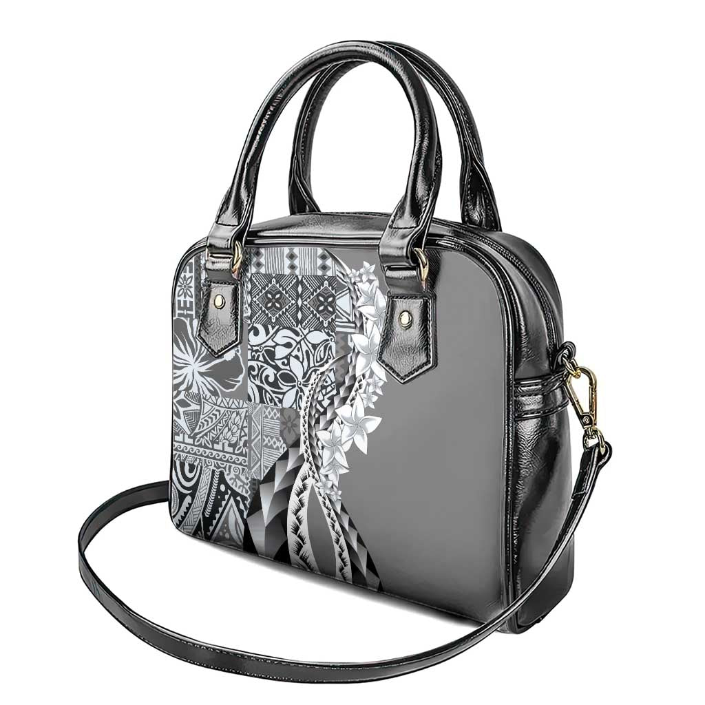 Aloha Vintage Plumeria Hawaiian Tapa Pattern Shoulder Handbag Gray Hawaiian Tapa Pattern - Polynesian Pride