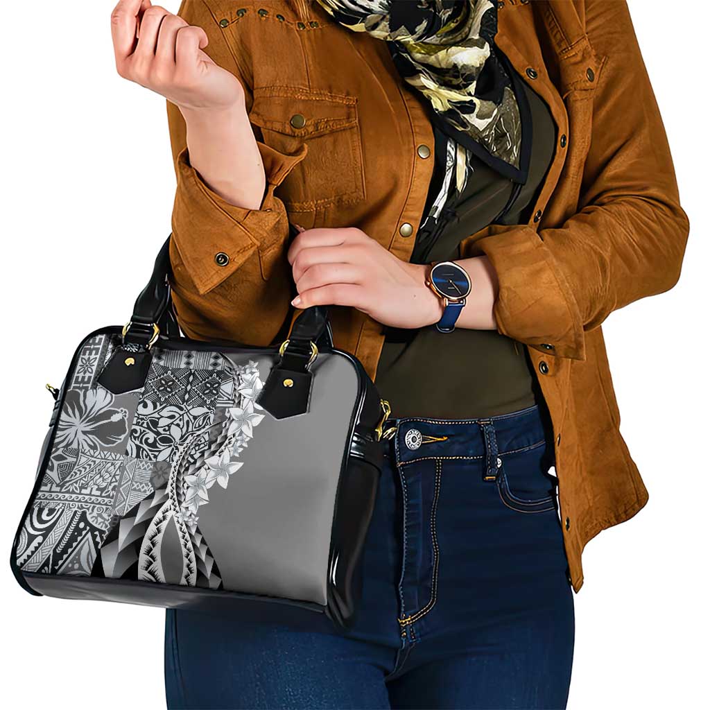 Aloha Vintage Plumeria Hawaiian Tapa Pattern Shoulder Handbag Gray Hawaiian Tapa Pattern - Polynesian Pride