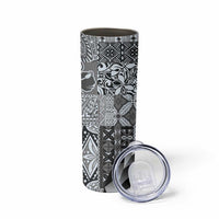 Aloha Vintage Plumeria Hawaiian Tapa Pattern Skinny Tumbler Gray Hawaiian Tapa Pattern - Polynesian Pride