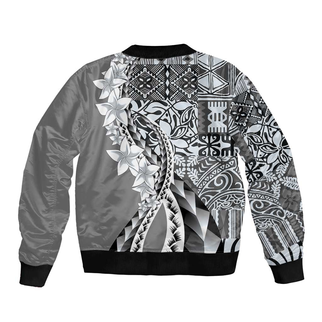 Aloha Vintage Plumeria Hawaiian Tapa Pattern Sleeve Zip Bomber Jacket Gray Hawaiian Tapa Pattern - Polynesian Pride