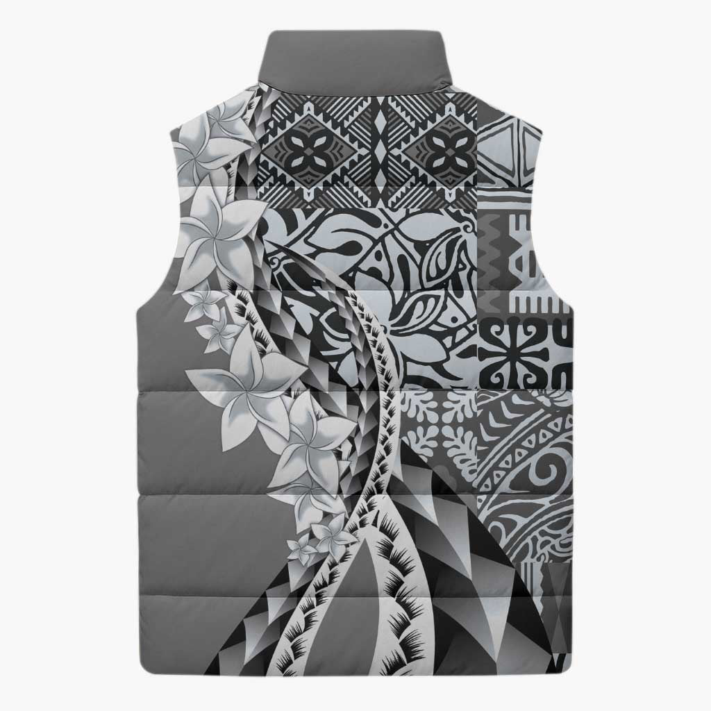 Aloha Vintage Plumeria Hawaiian Tapa Pattern Sleeveless Puffer Jacket Gray Hawaiian Tapa Pattern - Polynesian Pride