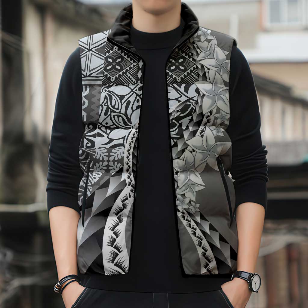 Aloha Vintage Plumeria Hawaiian Tapa Pattern Sleeveless Puffer Jacket Gray Hawaiian Tapa Pattern - Polynesian Pride
