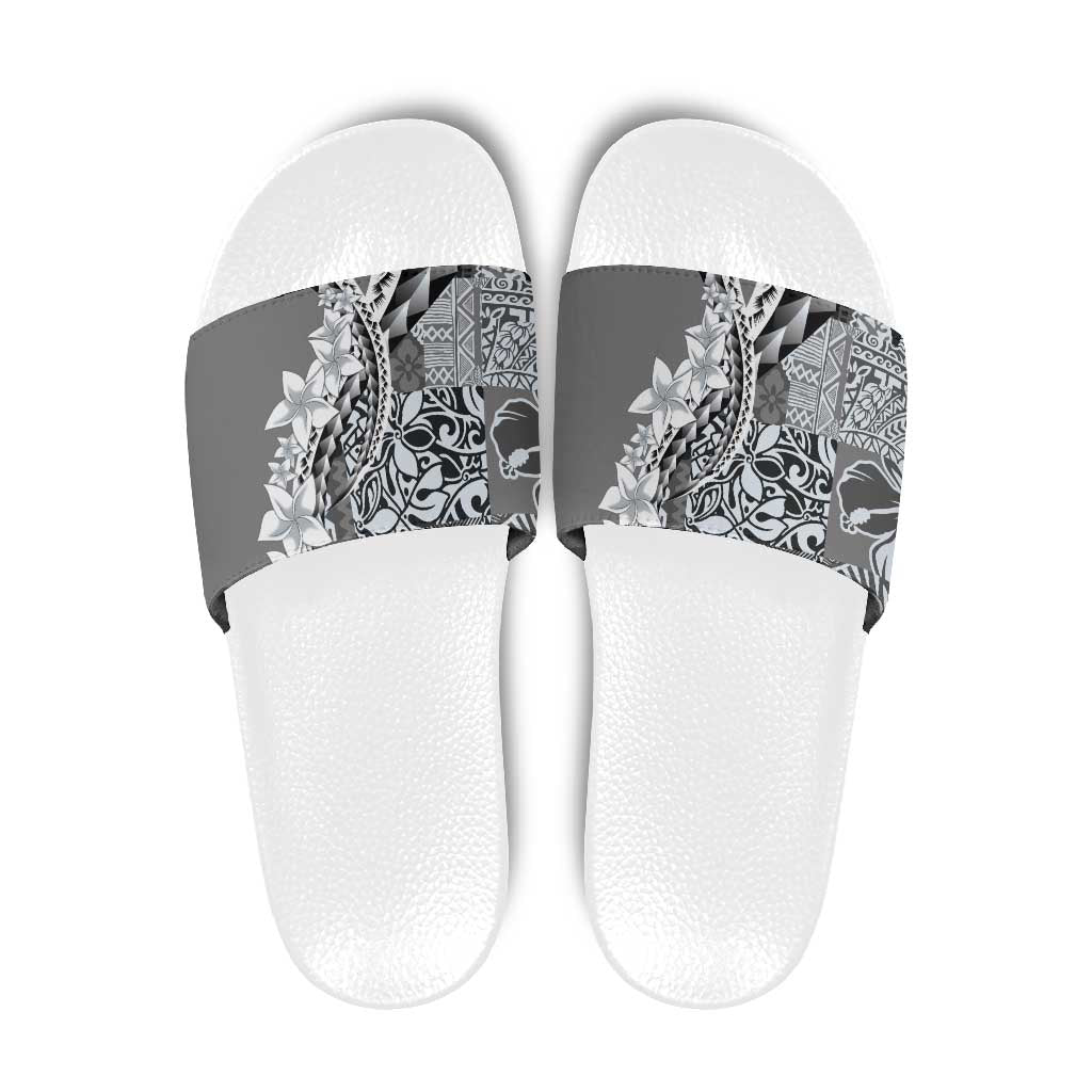 Aloha Vintage Plumeria Hawaiian Tapa Pattern Slide Sandals Gray Hawaiian Tapa Pattern - Polynesian Pride