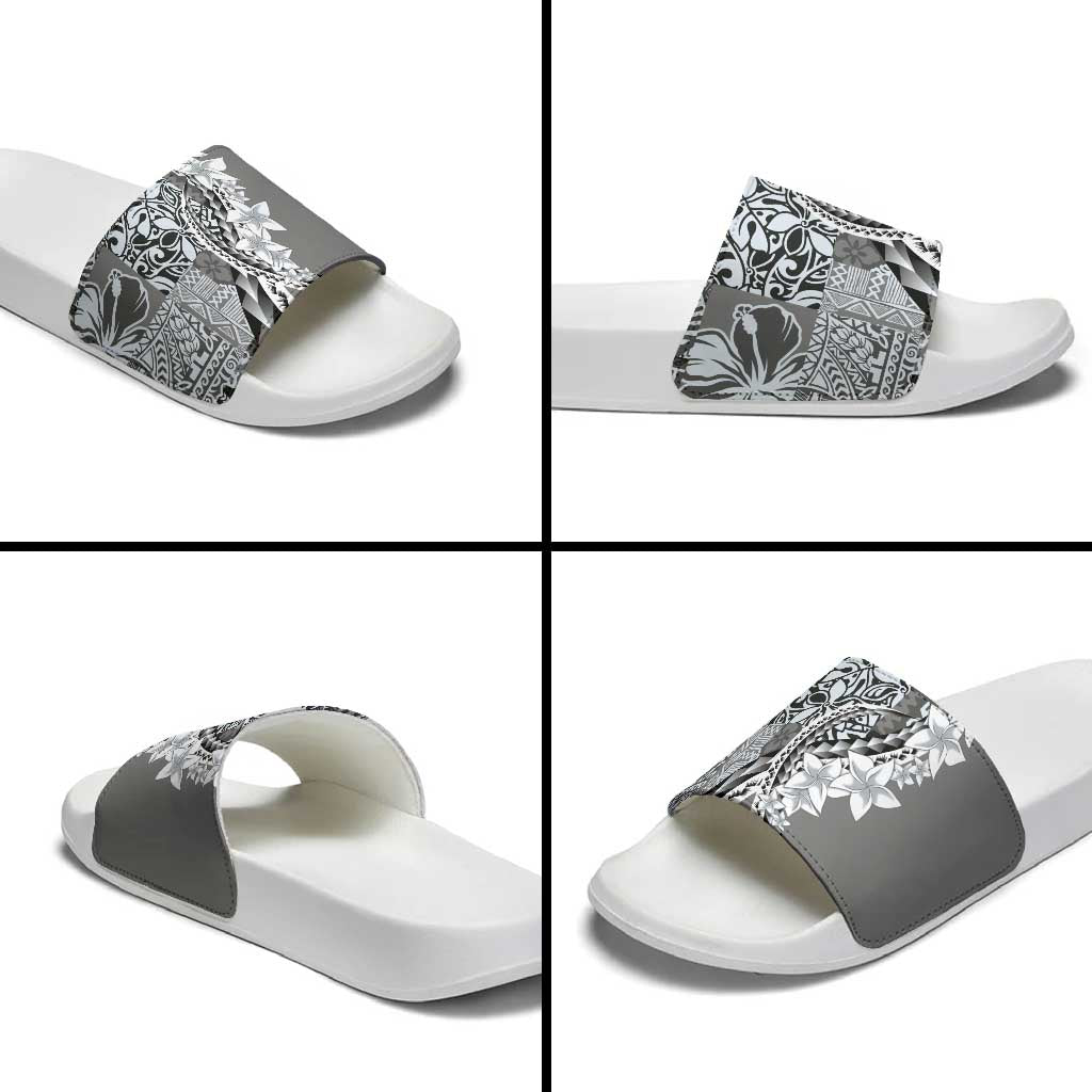 Aloha Vintage Plumeria Hawaiian Tapa Pattern Slide Sandals Gray Hawaiian Tapa Pattern - Polynesian Pride