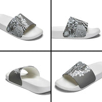 Aloha Vintage Plumeria Hawaiian Tapa Pattern Slide Sandals Gray Hawaiian Tapa Pattern - Polynesian Pride