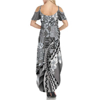 Aloha Vintage Plumeria Hawaiian Tapa Pattern Summer Maxi Dress Gray Hawaiian Tapa Pattern - Polynesian Pride