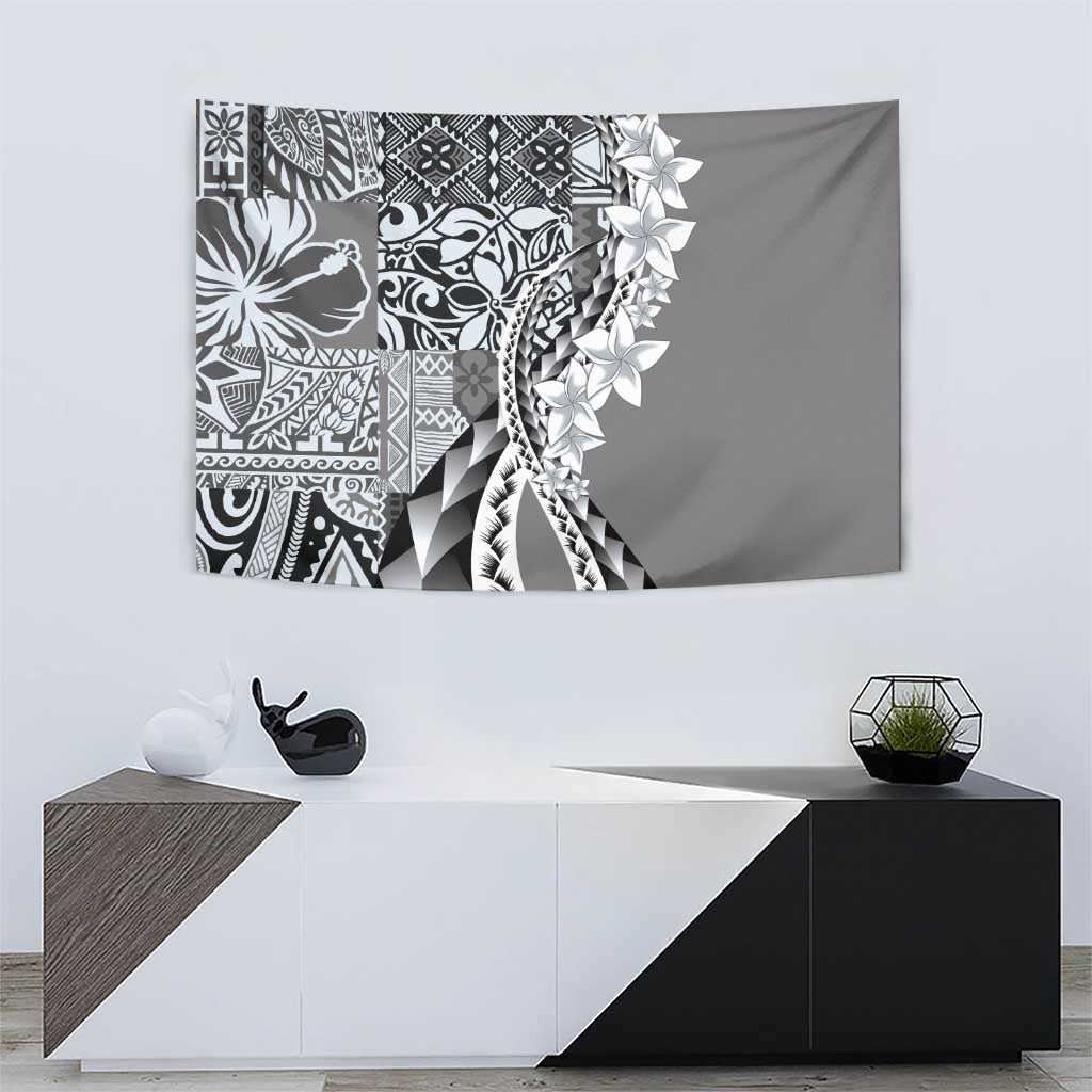Aloha Vintage Plumeria Hawaiian Tapa Pattern Tapestry Gray Hawaiian Tapa Pattern - Polynesian Pride