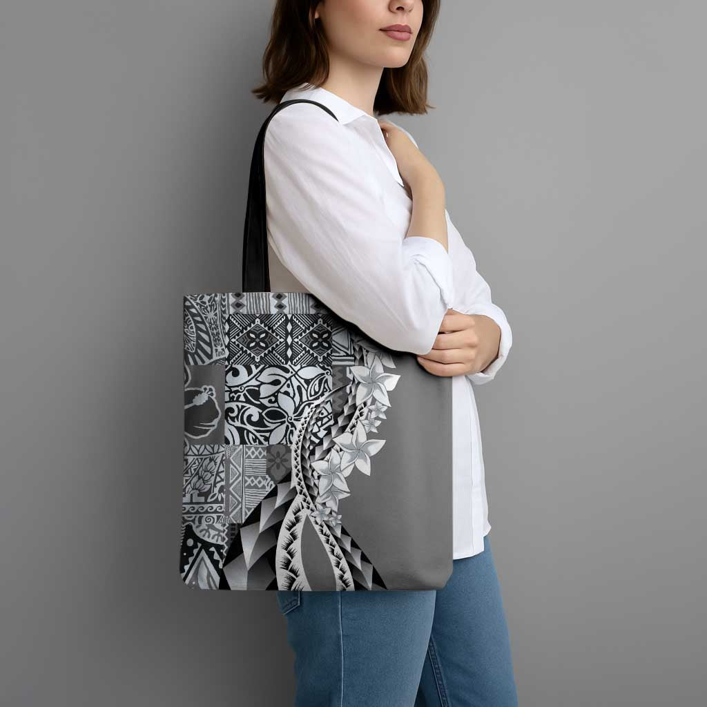Aloha Vintage Plumeria Hawaiian Tapa Pattern Tote Bag Gray Hawaiian Tapa Pattern - Polynesian Pride