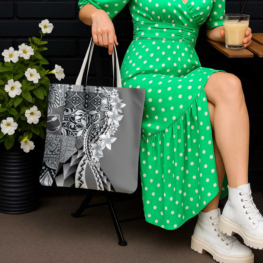Aloha Vintage Plumeria Hawaiian Tapa Pattern Tote Bag Gray Hawaiian Tapa Pattern - Polynesian Pride