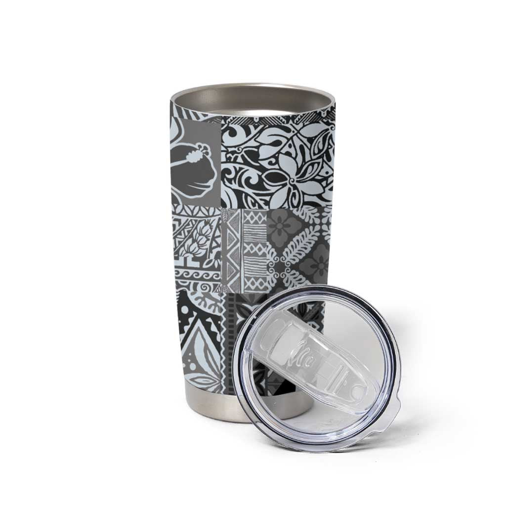 Aloha Vintage Plumeria Hawaiian Tapa Pattern Tumbler Cup Gray Hawaiian Tapa Pattern - Polynesian Pride