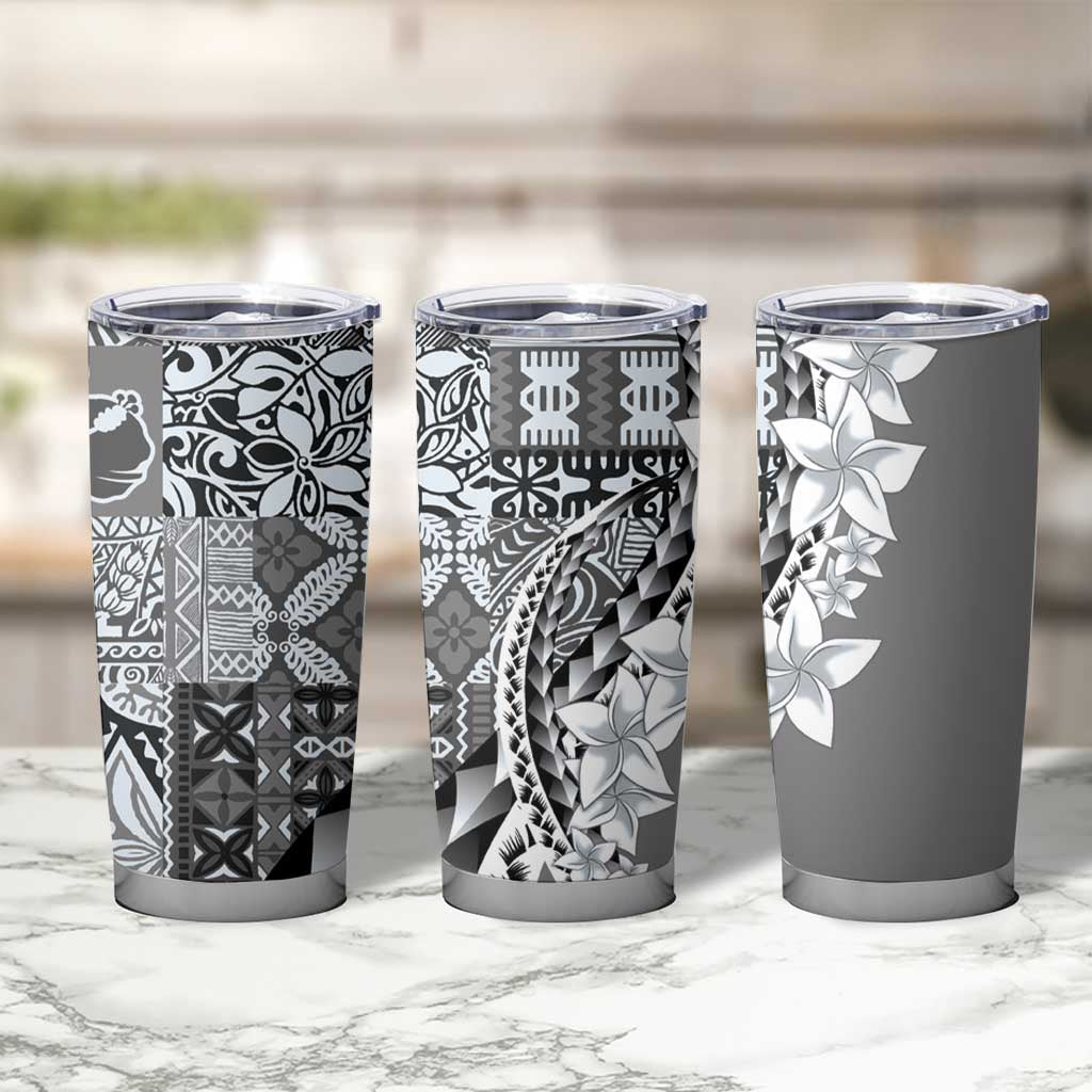 Aloha Vintage Plumeria Hawaiian Tapa Pattern Tumbler Cup Gray Hawaiian Tapa Pattern - Polynesian Pride