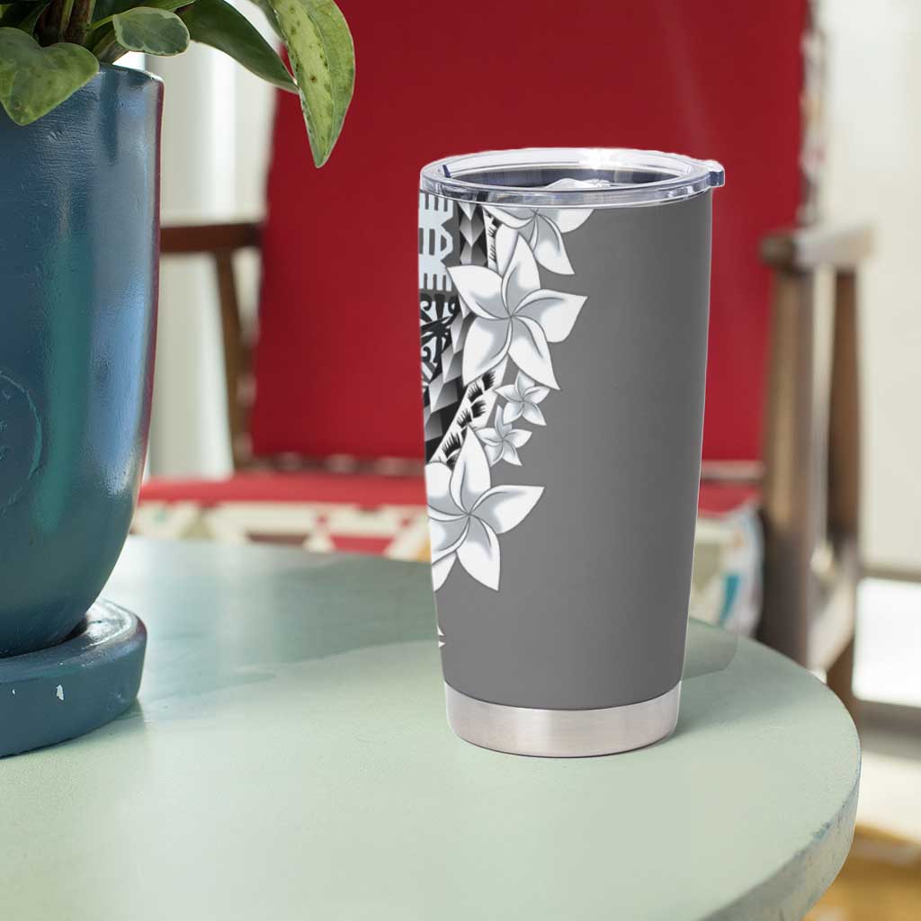 Aloha Vintage Plumeria Hawaiian Tapa Pattern Tumbler Cup Gray Hawaiian Tapa Pattern - Polynesian Pride
